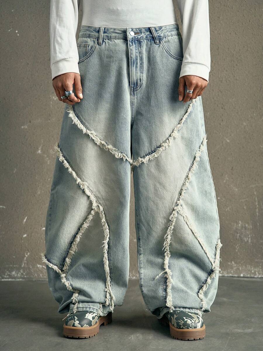 AXEPEAK Quần jeans ống cong cổ điển, thường ngày dành cho nam - Màu xanh lam - Xem 1