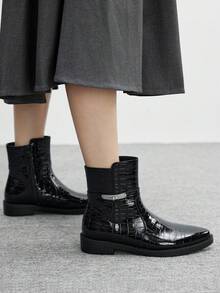 CUCCOO BIZCHIC 女士尖头金属装饰侧拉链设计休闲时尚踝靴 - 黑色 - 查看 3