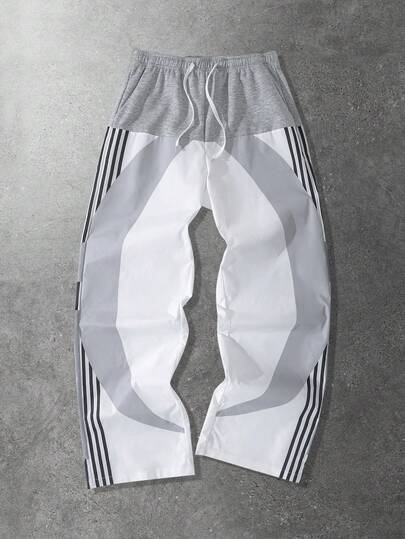 ROMWE MEN Men's Fabric Patchwork Loose Fit Pants