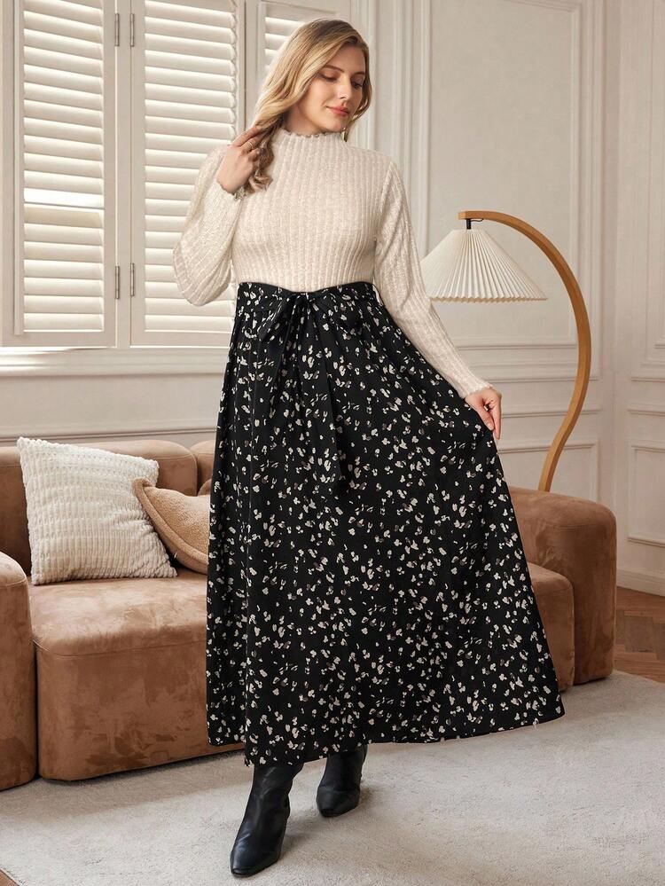 Plus Size Casual Commuter Color Block Print Patchwork Dress Winter Clothes For Women Winter Dress  Casual Dress For Women  Floral Dress  New Year Dress Women's New Year's Eve Dresses Christmas Party Dress Long Floral Skirt