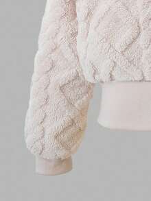 Sweetra 1 件女童连帽长袖拉链前短款针织斑驳夹克，秋季 - 杏色 - 查看 4