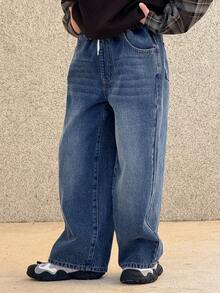 DAZY Tween Boy Solid Color Pocket Casual Loose Fit Jeans - Blue - View 1