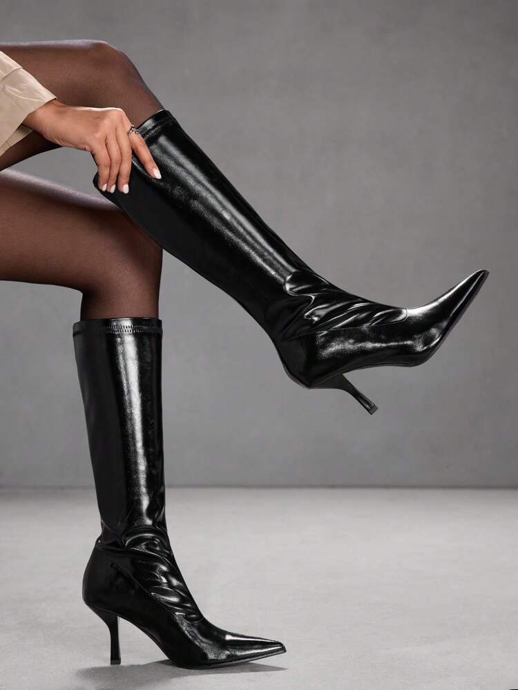 CUCCOO SZL Women's Casual & Commute Minimalist Black Knee-High Boots For Christmas