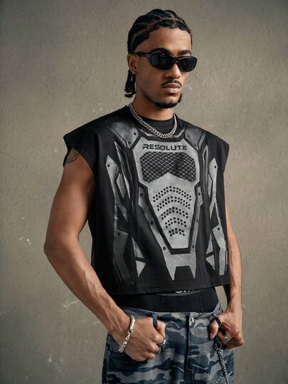 AXEPEAK Men's Summer Fashion Contrast Color Print Tank Top