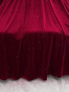 Qadelle Women's Elegant Velvet Patchwork Midi Dress With Waist Cinching - Burgundy - View 4