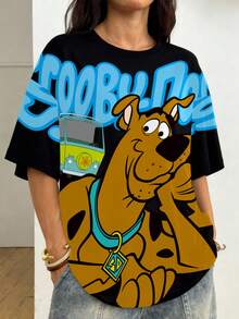 SCOOBY-DOO X SHEIN 女式字母与卡通图案圆领短袖T恤 - 白色 - 查看 1