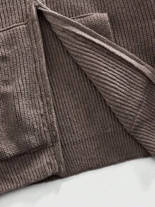 ROMWE MEN Street Life Men's Embroidered Hooded Zip-Up Pocket Long Sleeve Knit Cardigan - Brown - View 5