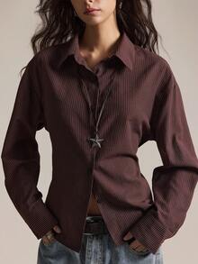 Easelle Casual Retro Plaid Cinched Waist Loose Turndown Collar Women Shirt Western Wear Women Western Button Up Women Western - Multicolor - View 7