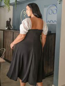 Truni Plus Size Strapless Midi Dress, Evening Gown,Women Clothes,Party Dress,Brown Birthday Dresses For Women, For Pear Triangle Body Shape - Black - View 2