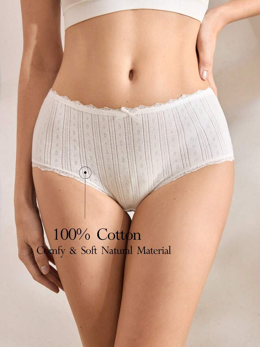 Ocili Women's Contrast Lace Bow Decor Briefs - White - View 1