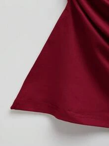 SHEIN EZwear Áo thun dệt kim co giãn xếp ly không dây màu đỏ cỡ lớn - Đỏ - Xem 3