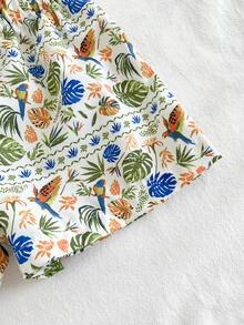 Vintaside Kids 女童热带印花衬衫短裤套装，休闲度假装 - 白色 - 查看 11