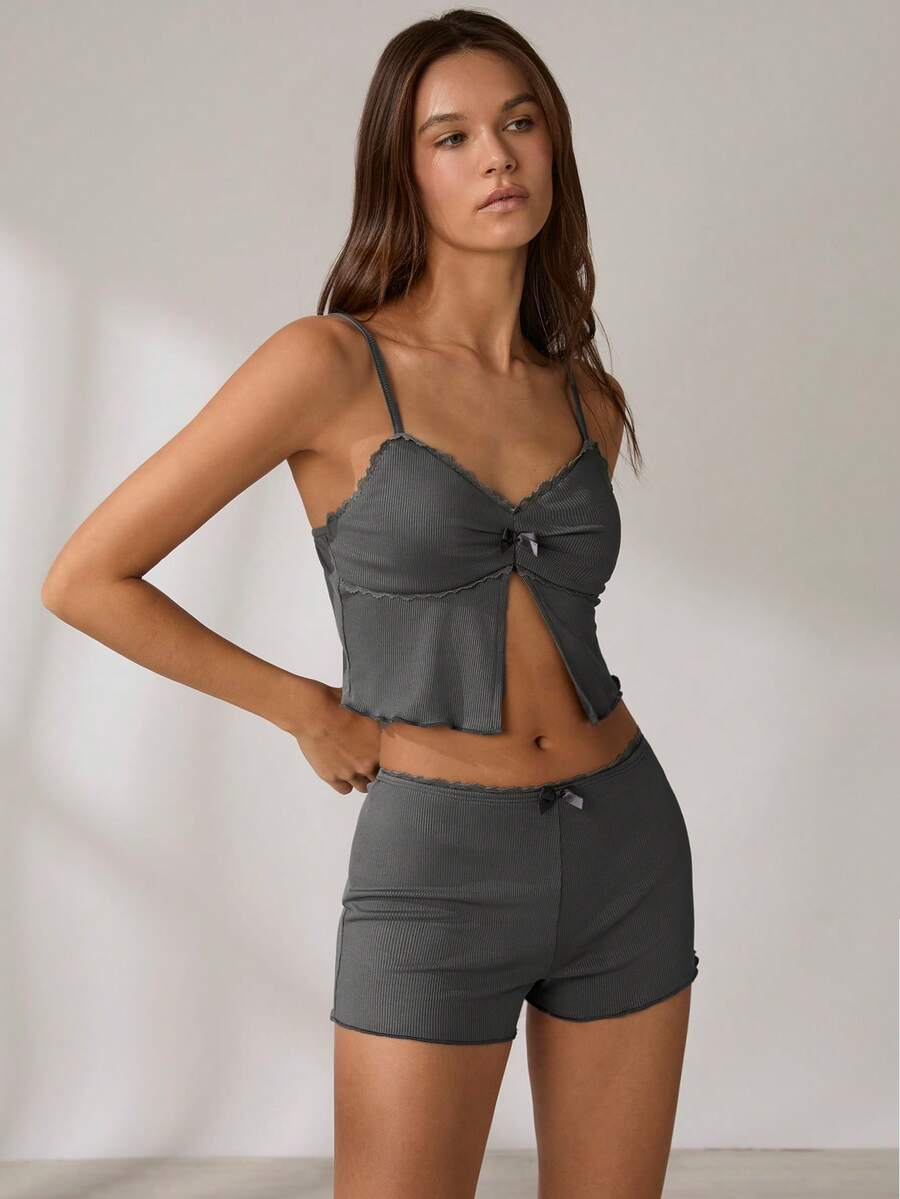 Lowkey Lull Bộ đồ ngủ gợi cảm màu hồng thường ngày dành cho nữ - Xám - Xem 1