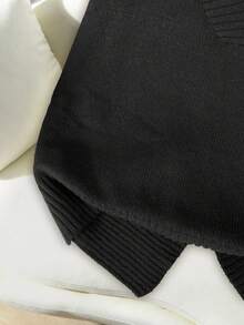 Franclia 開衩高低下擺毛衣背心無襯衫 - 黑色 - 查看 5