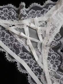 SHEIN BAE Women's Sexy Lace Mesh Thong Panties - White - View 5