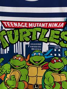 TEENAGE MUTANT NINJA TURTLES | SHEIN 青少年男孩条纹卡通图案圆领短袖T恤 - 白色 - 查看 4