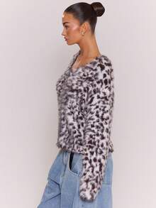 MUSERA Dalmatian Pattern Button Up Fluffy Knit Cardigan Spring - Multicolor - View 3