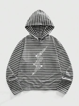 Street Life Herren Gestreifter Patch Design Slim Fit Kapuzenpullover