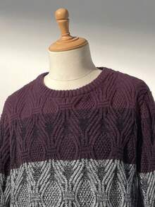 Manfinity Homme Plus Size Men's Contrast Color Round Neck Long Sleeve Casual Sweater, Autumn/Winter - Multicolor - View 4