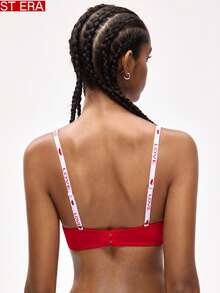 Rest Era Soutien-gorge à bretelles fines avec imprimé cœur et lettres pour femmes - Rouge - Voir 2