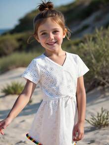 Young Girl White Dress With Floral Lace Trim - White - View 6