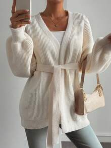 DAZY Women's Elegant Bow-Tie Knitted Cardigan Sweater, Suitable For Autumn, Winter, Christmas, New Year - White - View 3