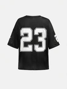 SHEIN Girlism Teen Girls Casual Minimalist Letter & Number Graphic T-Shirt, Suitable For Summer, Sports Games - Black - View 2