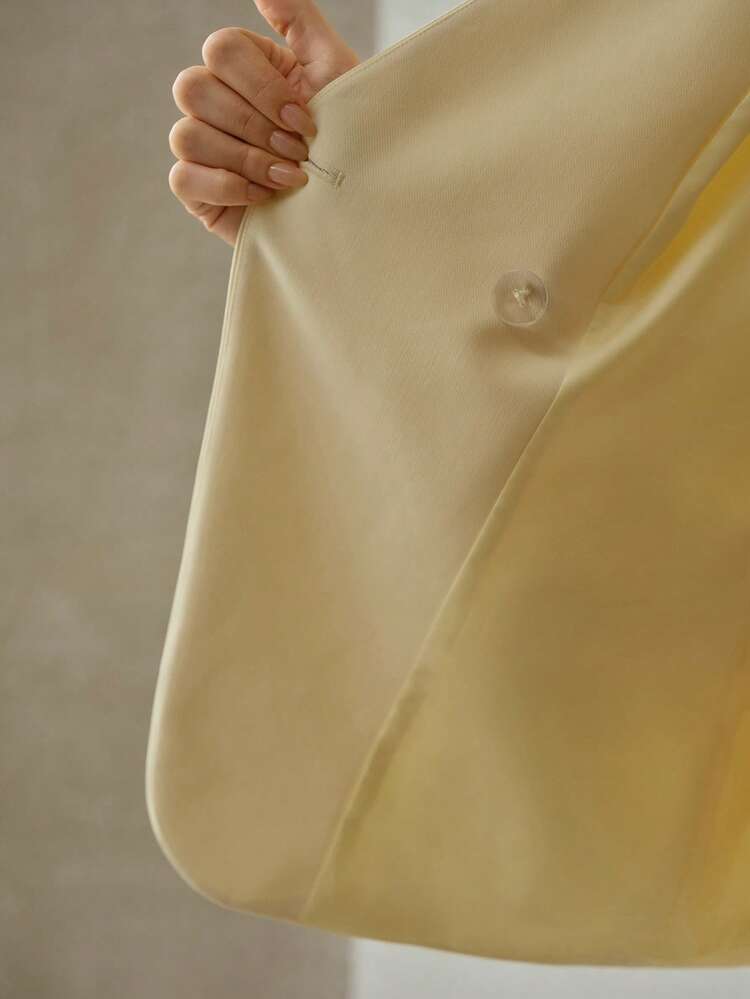 PLUS SIZE SOLID SURPLICE V-NECK DOUBLE BREASTED PLACKET BELTED BLAZER