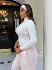 Maria Perezxox Casual Solid Color Turtleneck Slim Fit Sweater, Autumn/Winter - White - View 6