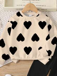 两件套少女休闲圆领像素爱心印花长袖卫衣和打底裤套装，适合秋冬季穿着 - 彩色 - 查看 4