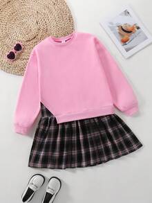 Emery Rose Kids Emery Rose Kids 少女撞色长袖休闲连衣裙，可作校服或卫衣裙，适合秋冬季穿着 - 淺粉色 - 查看 2