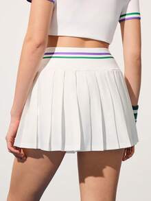 CourtClass Casual Versatile Letter Print Contrast Color High Waist Pleated Yoga Fitness Tennis Skirt Pants Skorts For Women Tennis Pickleball Skirts Women Tennis Outfits Tennis Dress Tummy Control - Multicolor - View 4