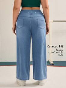 Flexra 大码女式休闲高腰直筒牛仔裤 - 淺色水洗藍 - 查看 2