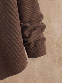 Manfinity NXTstreet Áo sơ mi nam tay dài cài nút màu trơn thường ngày, mùa thu - màu nâu - Xem 4