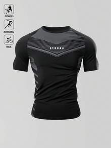 Acti Log Áo thun thể thao tay raglan họa tiết chữ Boyfriend Style dành cho nam, Áo tập luyện, Áo bó, Áo ba chiều, Áo trơn, Áo tập luyện, Áo phản quang Áo bó thoáng khí - màu đen - Xem 3