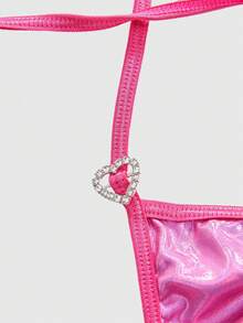 ROMWE Kawaii 金属心形扣蝴蝶结吊带文胸和丁字裤内衣套装，性感，情人节礼物