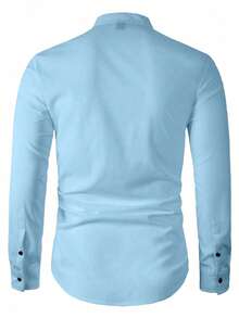 Manfinity Mode Men Solid Color Long Sleeve Button-Up Business Shirt, For Fall - Baby Blue - View 2