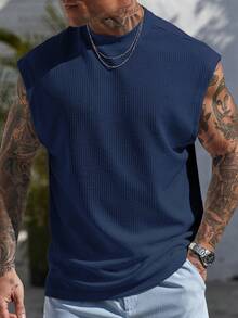 Manfinity CasualCool 男士休闲百搭罗纹针织无袖上衣 - 寶藍色 - 查看 4