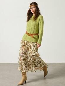 MYSTAURA Women's Loose Fit Jacquard Hollow Out Pullover Knit Top, Essential Spring/Autumn Item - Green - View 2