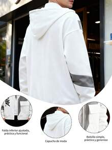 Sudadera con capucha para hombre oversized polar de algodón orgánico, estilo urbano sostenibl e con orgullo mexicano, suave abrigado y transpirable, cordón ajustable y cuello acanalado resistente, bolsillo canguro duradero y oferta exclusiva - Blanco - Ver 6