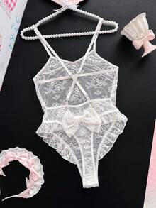 SHEIN Body sexy dos nu en dentelle pour femmes - Blanc - Voir 2