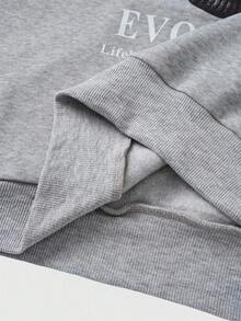 ROMWE MEN Men's Letter & Portrait Print Hooded Neck Long Sleeve Sweatshirt Sweatshirt - Multicolor - View 4