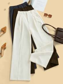 Anewsta 3条装时尚优雅现代简约口袋阔腿西装裤套装，米色、藏蓝色、棕色，度假/新年款