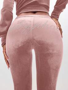 BABYPHAT Low Rise Velour Flare Sweatpants With Rhinestone Embellishments For Comfort And Style - Baby Pink - View 7