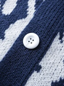 ROMWE MEN Men's Floral Jacquard Loose Knit Long Sleeve Sweater - Royal Blue - View 4