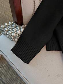 GlowEve CURVE Plus Size Casual Solid Color Long Sleeve Knit Sweater Top - Black - View 5