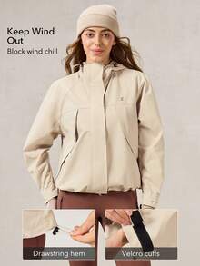 OutZeal Women Outdoor Jacket Christmas OutfitHiking Camping Water-Resistant Windproof Hooded With Pockets - Khaki - View 3