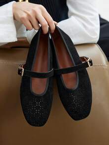 CUCCOO BIZCHIC Women's Casual Versatile Commuting Minimalist Hollow Flats For Christmas - Black - View 5