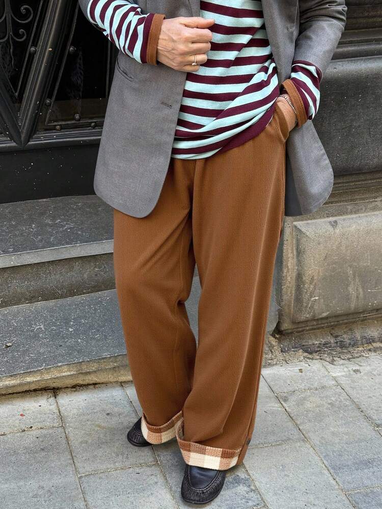 Women's Corduroy Loose Patchwork Color Block Pants