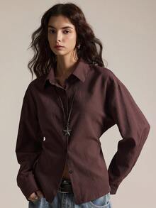 Easelle Casual Retro Plaid Cinched Waist Loose Turndown Collar Women Shirt Western Wear Women Western Button Up Women Western - Multicolor - View 3